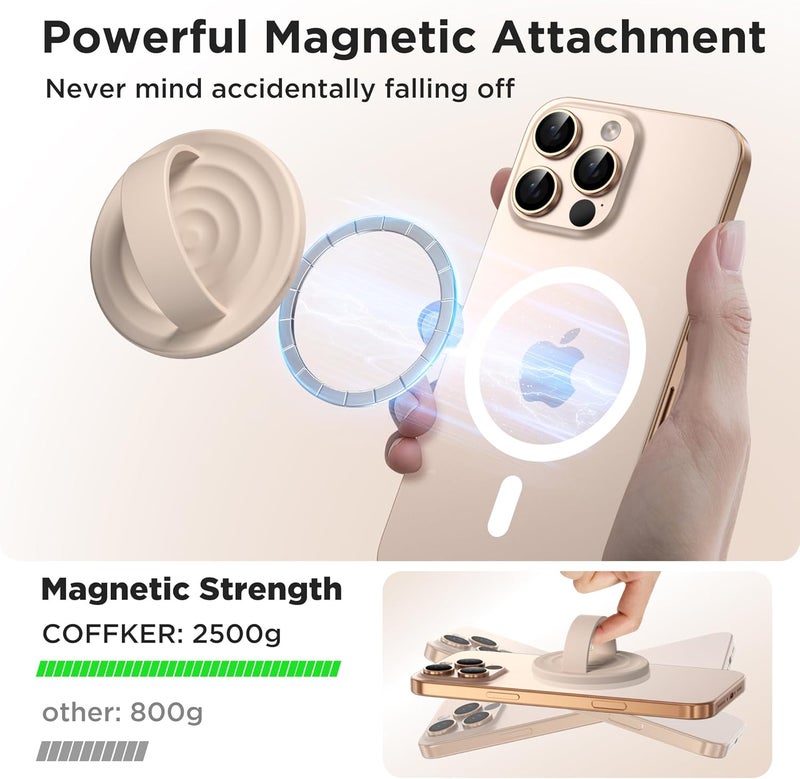 COFFKER Magnetic Phone Grip Ring Holder, Liquid Silicone Magnet Cell Phone Grip Finger Loop, Compatible with Magsafe, Back of Phone for iPhone 17/16/15/14/13/12 Series, Oat - Image 3